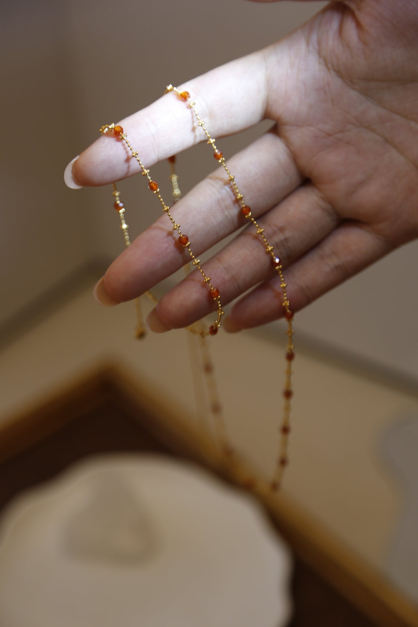 Delicate Carnelian Bead Gold Bracelet