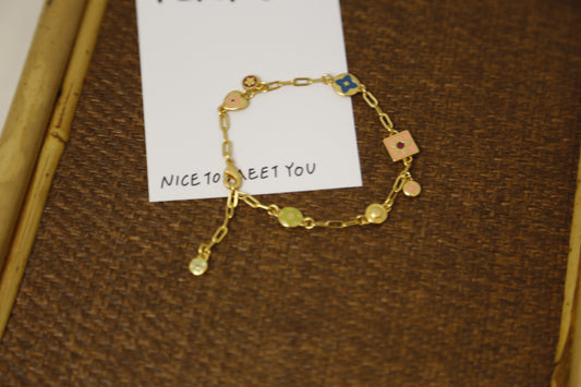 Delicate Gold-Tone Charm Bracelet - Colorful Enamel & Pearl