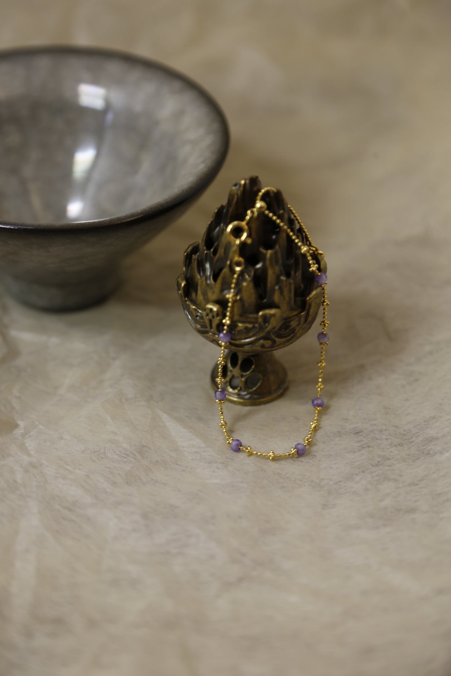 Delicate Amethyst Bead Gold Necklace