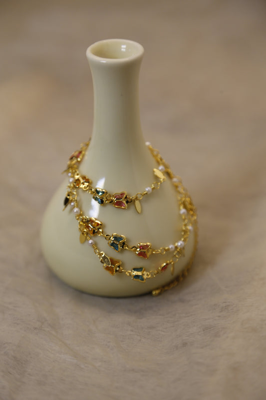 Colorful Gemstone Charm Bracelet - Gold Plated