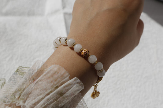 White Jade Eiffel Tower Charm Bracelet