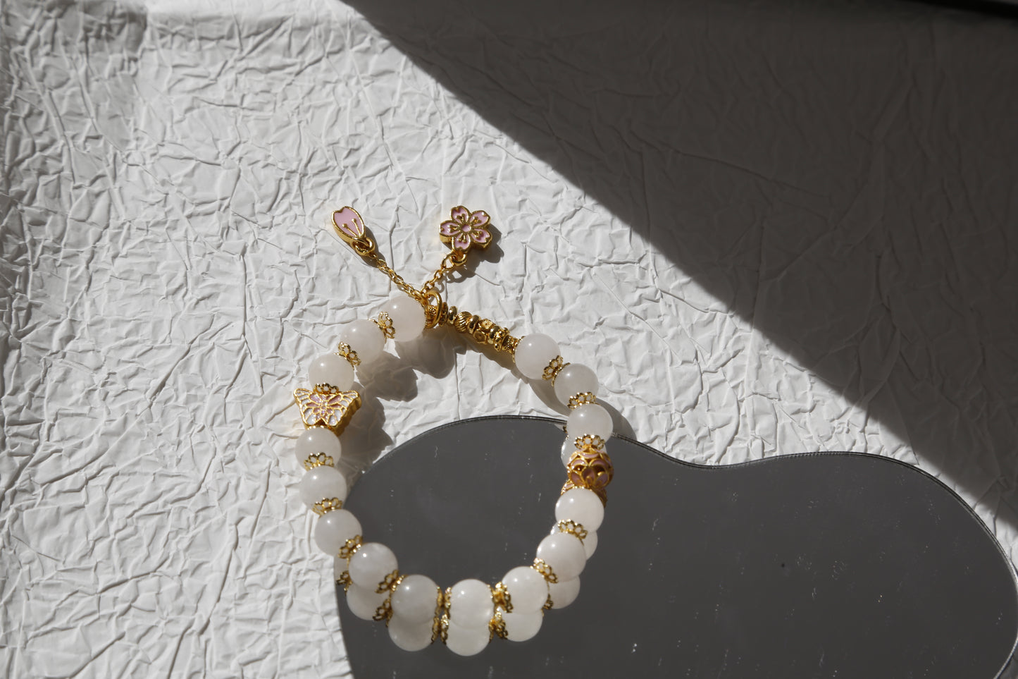 White Jade Eiffel Tower Charm Bracelet