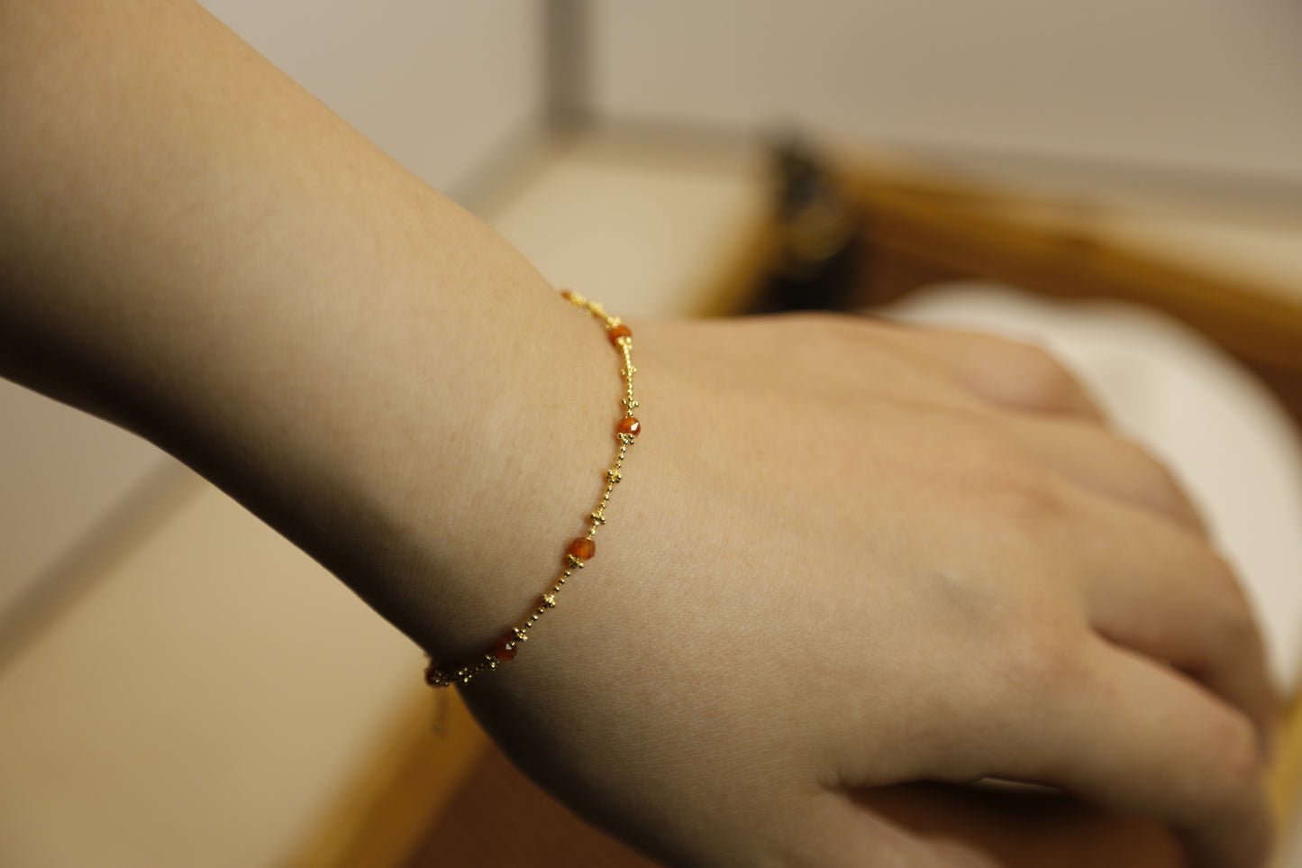 Delicate Carnelian Bead Gold Bracelet