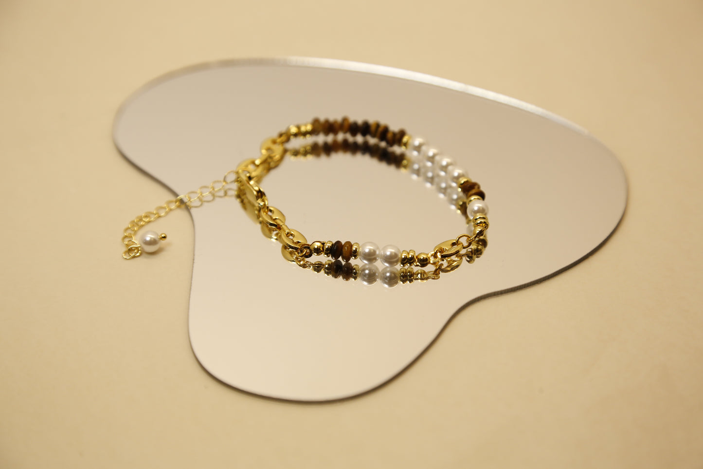 Elegant Pearl & Gold Beaded Bracelet