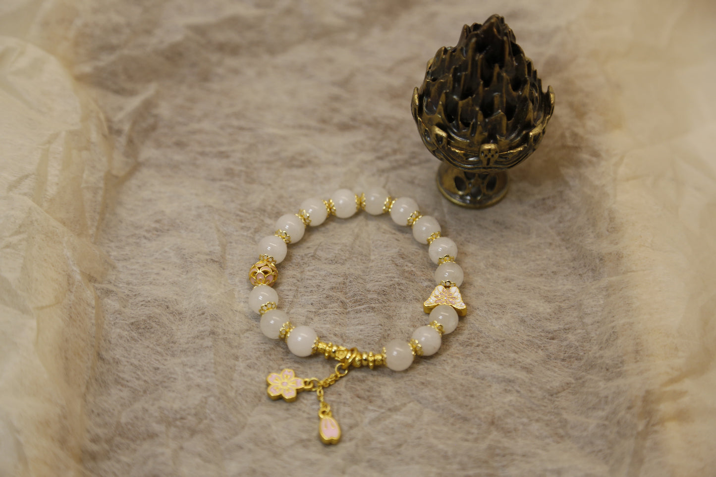 White Jade Eiffel Tower Charm Bracelet