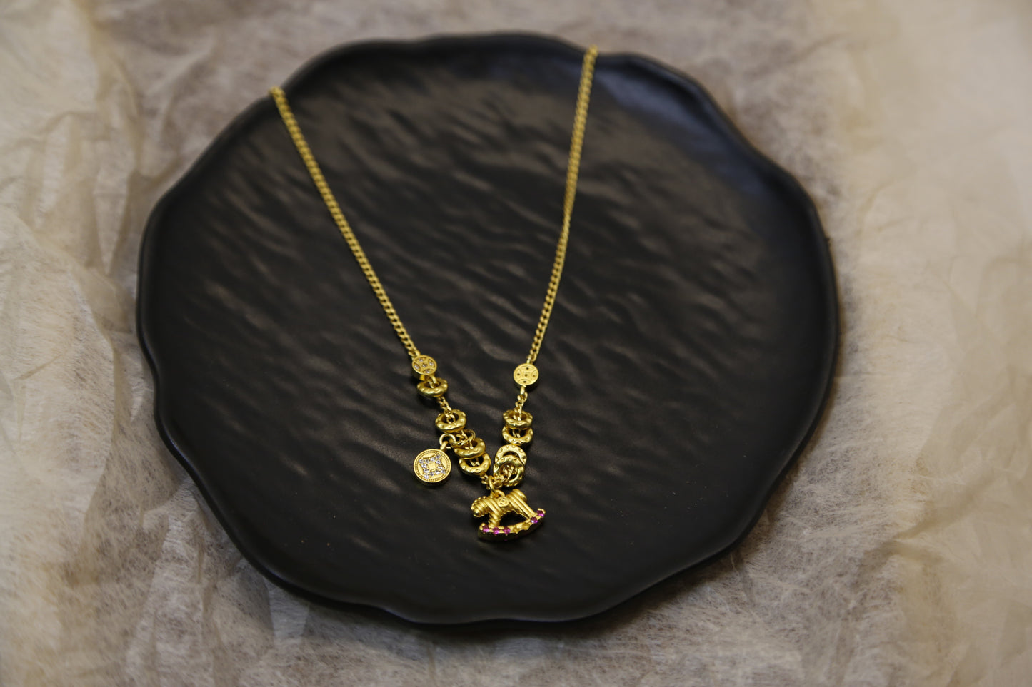 Vintage Rocking Horse Coin Medallion Necklace