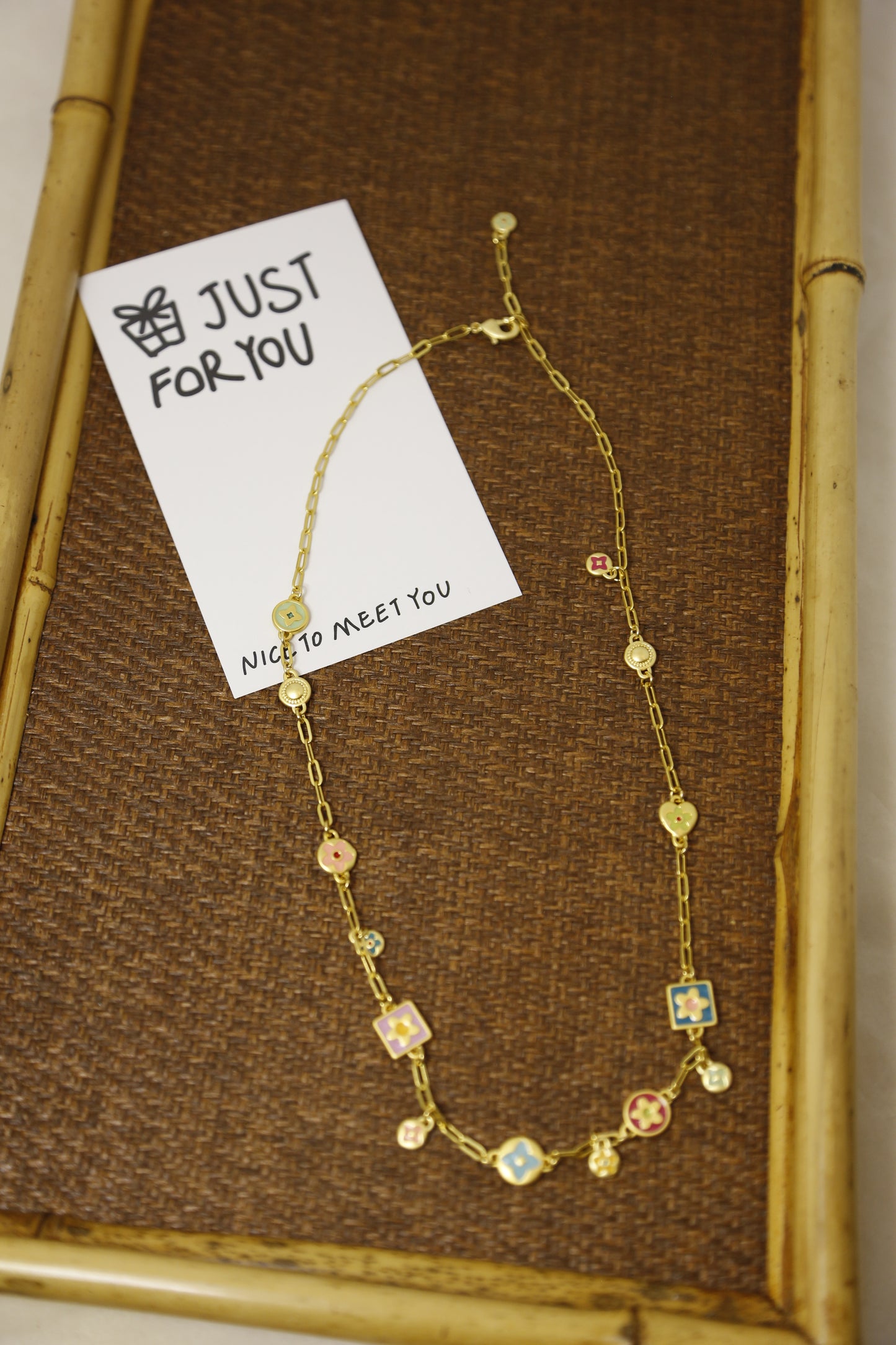 Colorful Enamel Flower Charm Necklace
