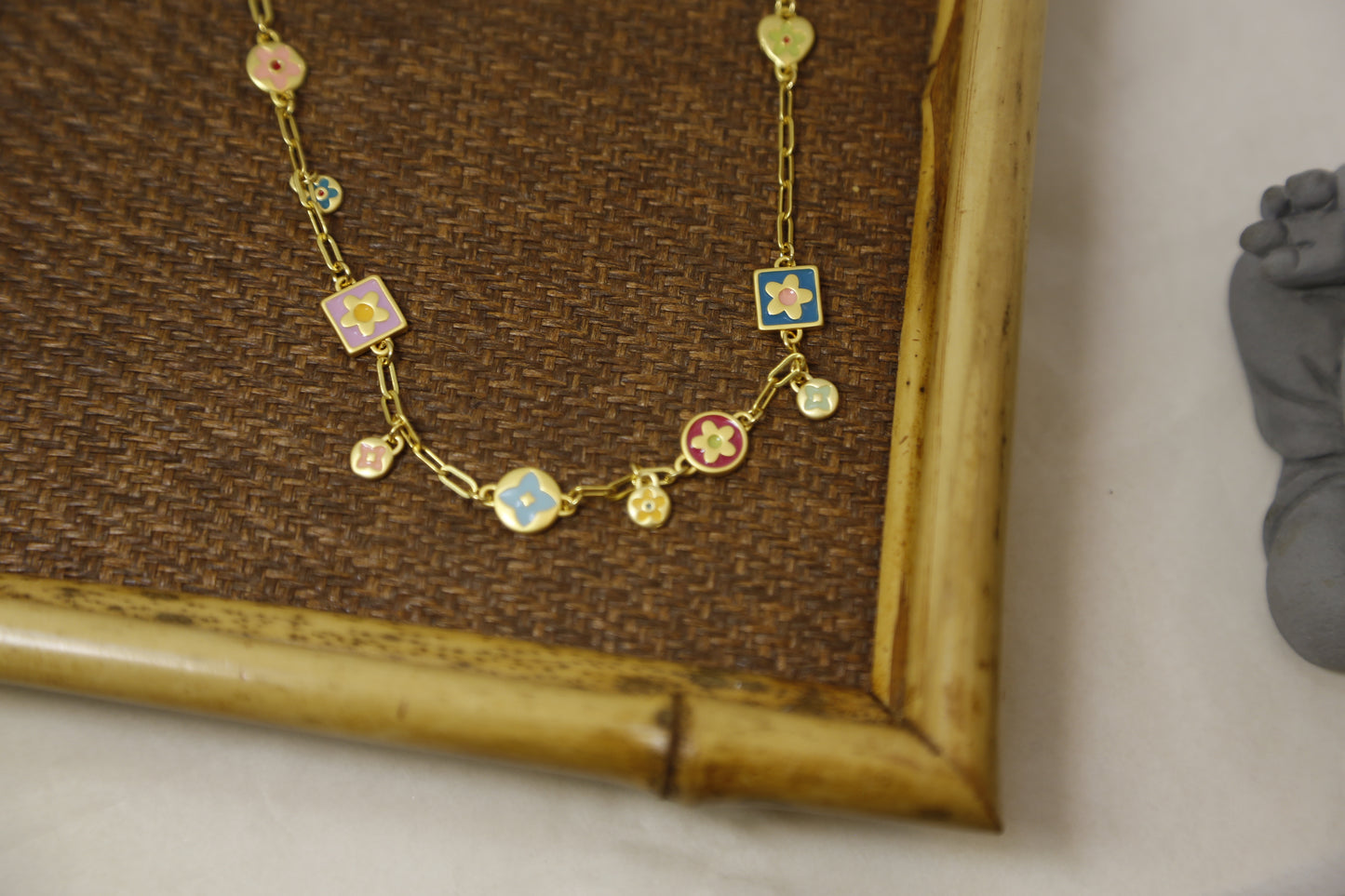 Colorful Enamel Flower Charm Necklace