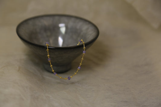 Delicate Amethyst Bead Gold Necklace