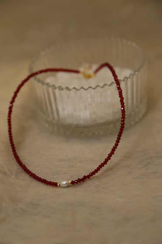 Red Zirconia Pearl Necklace
