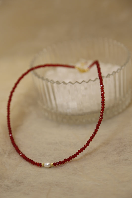 Red Garnet Pearl Bracelet with Gold Accents