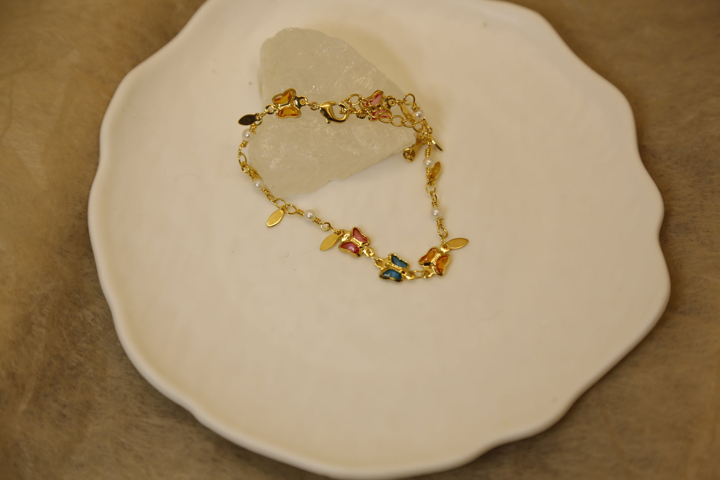 Colorful Gemstone Charm Bracelet - Gold Plated