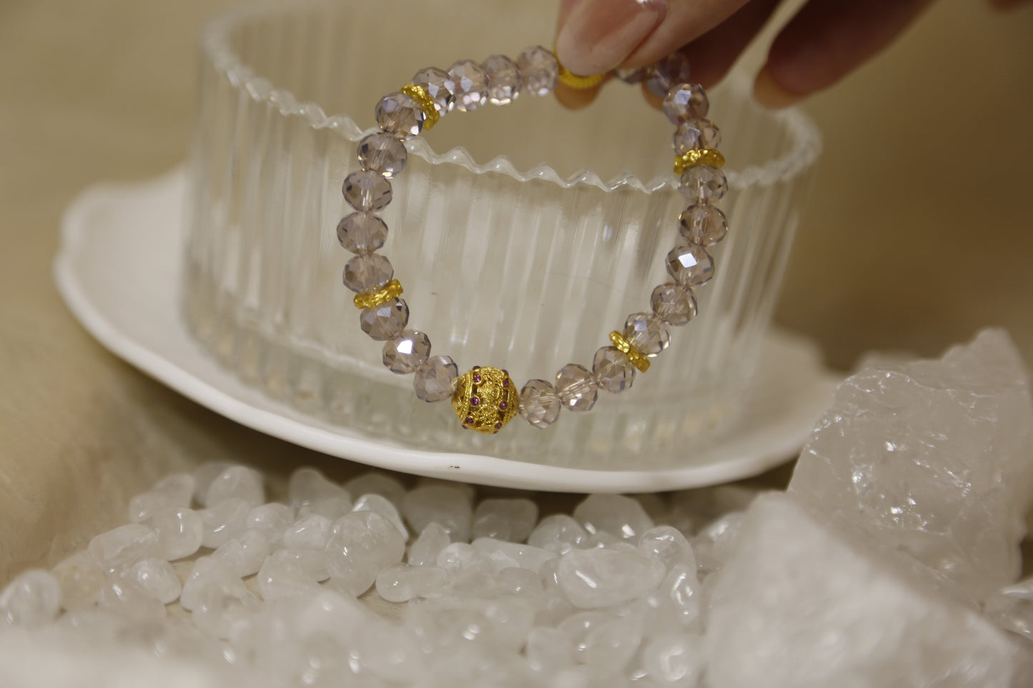 Faceted Light Amethyst Gold Bracelet