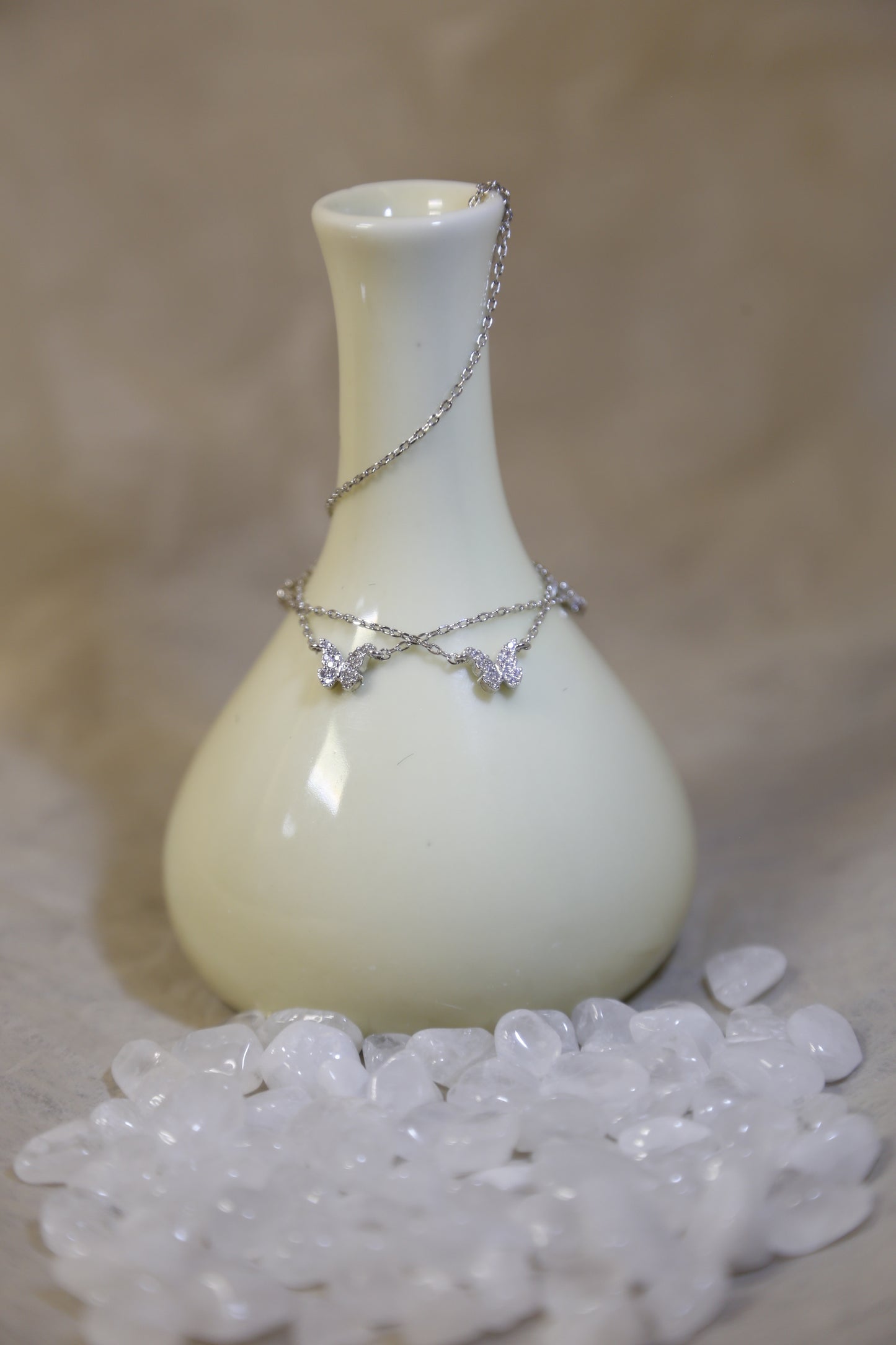 Delicate Butterfly Zircon White Gold Necklace